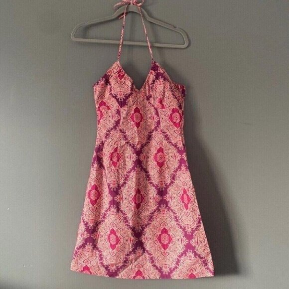 H&M Halter Dress Size 8 Pink Paisley Print Y2K Boho Beach Resort - Picture 2 of 14